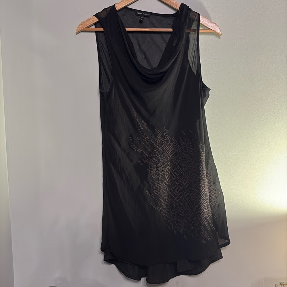 Eileen Fisher Silk Black Cowl Neck Tunic Medium